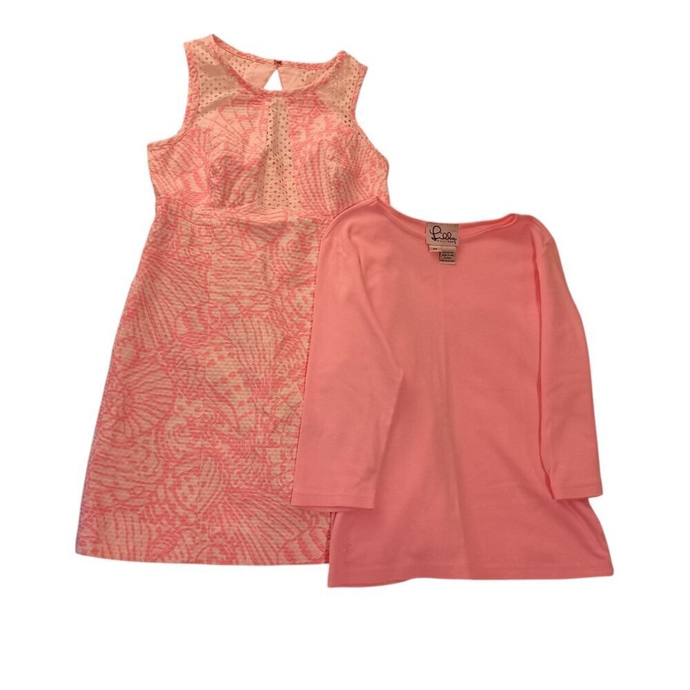 Lot of 2 Lilly Pulitzer Pieces 1 Dress 1 Tee Shirt Barbie Core Preppy Size 2 PSm